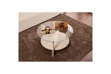 Soffbord Clara 75 cm med Glasskiva - Travertin / Transparent - Möbler - Bord & matgrupp - Soffbord