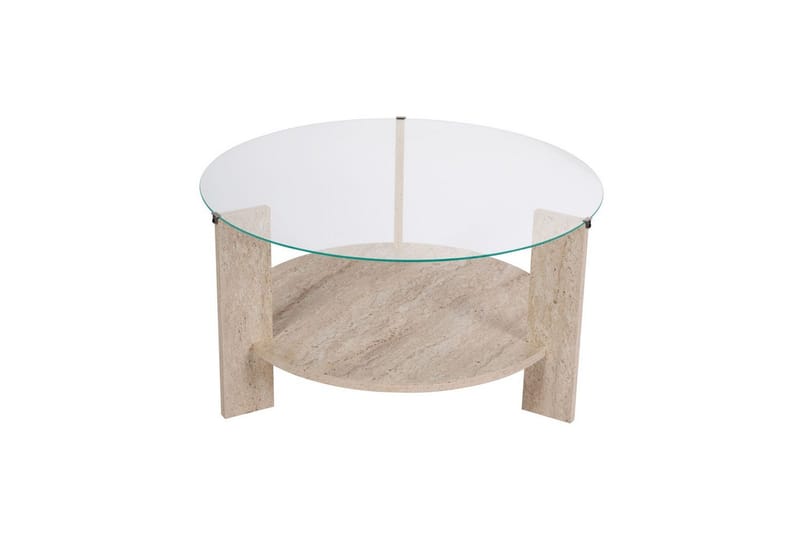 Soffbord Clara 75 cm med Glasskiva - Travertin / Transparent - Möbler - Bord & matgrupp - Soffbord
