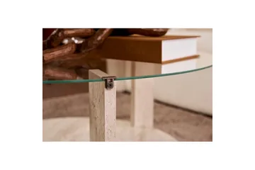 Soffbord Clara 75 cm med Glasskiva - Travertin / Transparent - Möbler - Bord & matgrupp - Soffbord