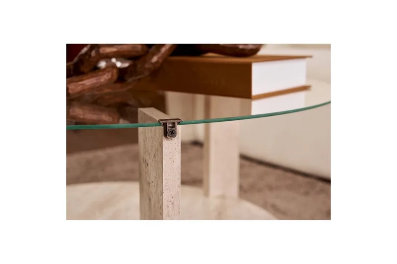 Soffbord Clara 75 cm med Glasskiva - Travertin / Transparent - Möbler - Bord & matgrupp - Soffbord