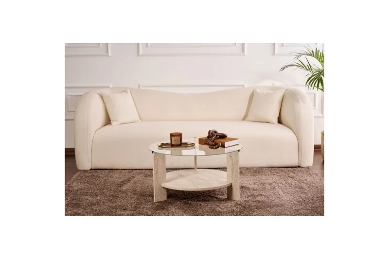 Soffbord Clara 75 cm med Glasskiva - Travertin / Transparent - Möbler - Bord & matgrupp - Soffbord