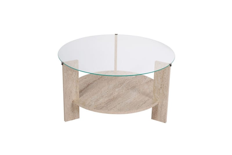 Soffbord Clara 75 cm med Glasskiva, Travertin / Transparent