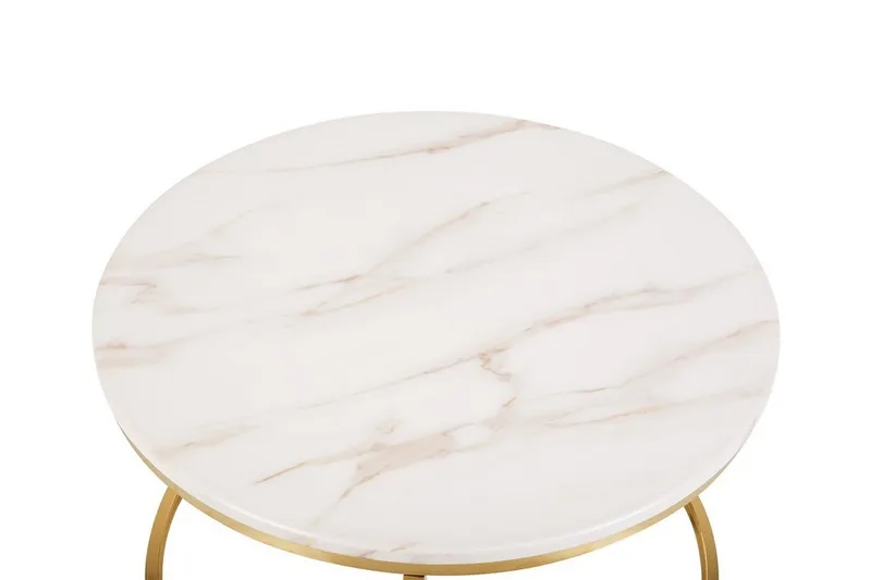 Coralla Soffbord 70 cm Runt Marmormönster - Vit/Guld - Möbler - Bord & matgrupp - Soffbord