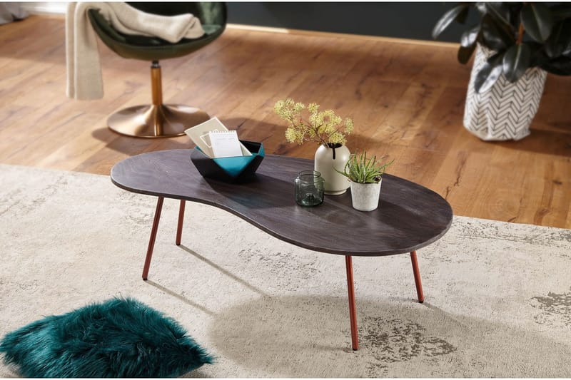 Corkrean Soffbord 122 cm Njurformat - Massivt Trä/Mörkgrå/Koppar - Möbler - Bord & matgrupp - Soffbord