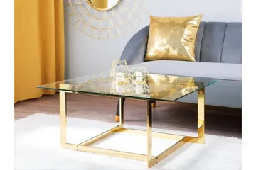 Crystal 80 cm Kvadratiskt Soffbord med Geometriskt Underrede i Glas - Klar - Möbler - Bord & matgrupp - Soffbord