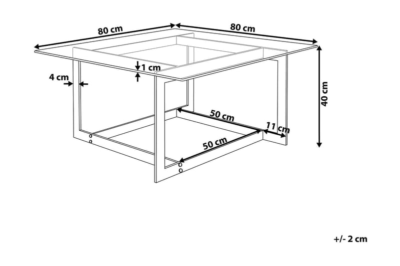 Crystal 80 cm Kvadratiskt Soffbord med Geometriskt Underrede i Glas - Klar - Möbler - Bord & matgrupp - Soffbord