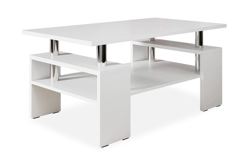 Soffbord Cubella 110 cm med Förvaring Hyllor - Vit/Krom - Soffbord