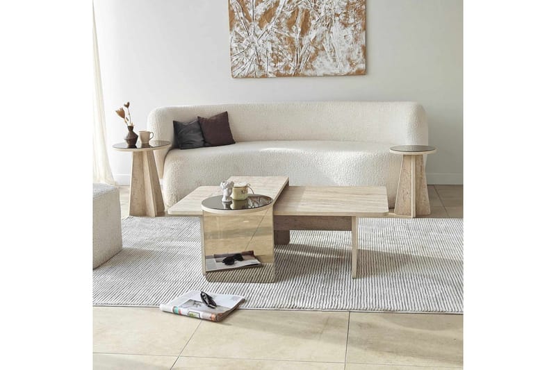 Dasina 105 cm Rektangulärt Soffbord i Trä med Förskjutna Skivor - Beige - Möbler - Bord & matgrupp - Soffbord