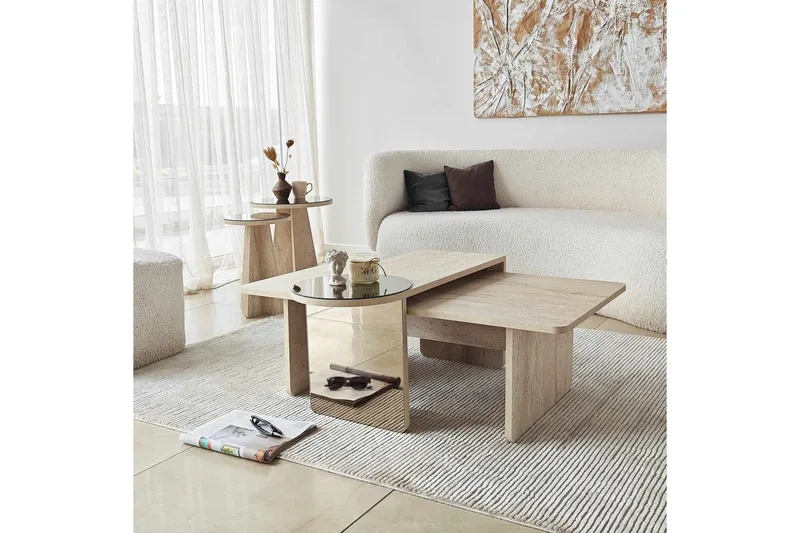 Dasina 105 cm Rektangulärt Soffbord i Trä med Förskjutna Skivor - Beige - Möbler - Bord & matgrupp - Soffbord