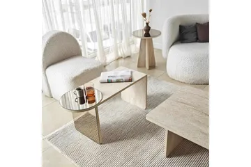 Dasina 105 cm Rektangulärt Soffbord i Trä med Förskjutna Skivor - Beige - Möbler - Bord & matgrupp - Soffbord