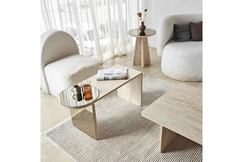 Dasina 105 cm Rektangulärt Soffbord i Trä med Förskjutna Skivor - Beige - Möbler - Bord & matgrupp - Soffbord
