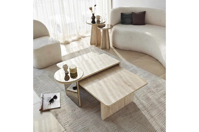 Dasina 105 cm Rektangulärt Soffbord i Trä med Förskjutna Skivor - Beige - Möbler - Bord & matgrupp - Soffbord