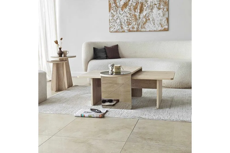 Dasina 105 cm Rektangulärt Soffbord i Trä med Förskjutna Skivor - Beige - Möbler - Bord & matgrupp - Soffbord