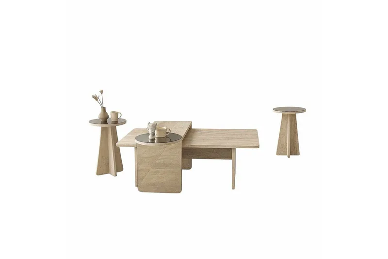 Dasina 105 cm Rektangulärt Soffbord i Trä med Förskjutna Skivor, Beige