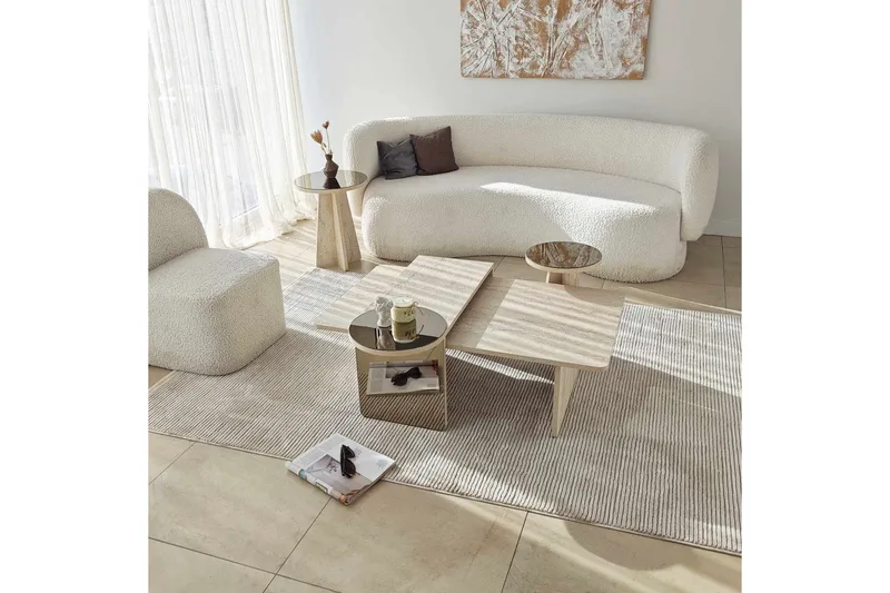 Dasina 105 cm Rektangulärt Soffbord i Trä med Förskjutna Skivor - Beige - Möbler - Bord & matgrupp - Soffbord