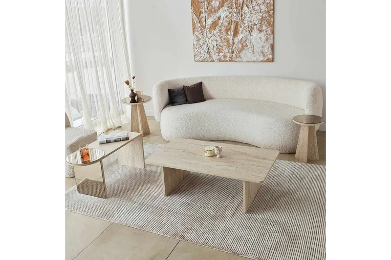Dasina 105 cm Rektangulärt Soffbord i Trä med Förskjutna Skivor - Beige - Möbler - Bord & matgrupp - Soffbord