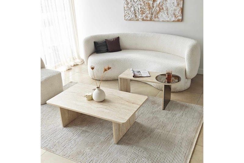 Dasina 105 cm Rektangulärt Soffbord i Trä med Spegeldetalj - Beige - Möbler - Bord & matgrupp - Soffbord