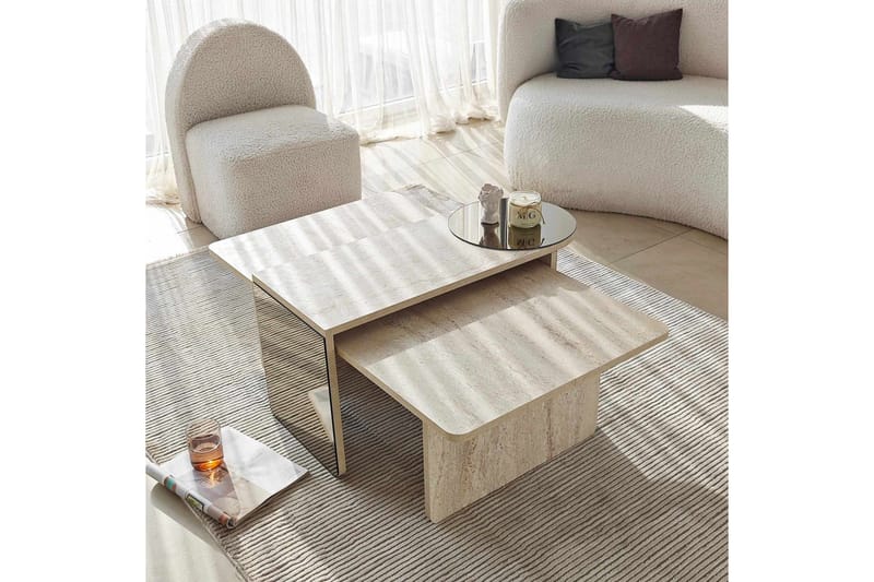 Dasina 105 cm Rektangulärt Soffbord i Trä med Spegeldetalj - Beige - Möbler - Bord & matgrupp - Soffbord