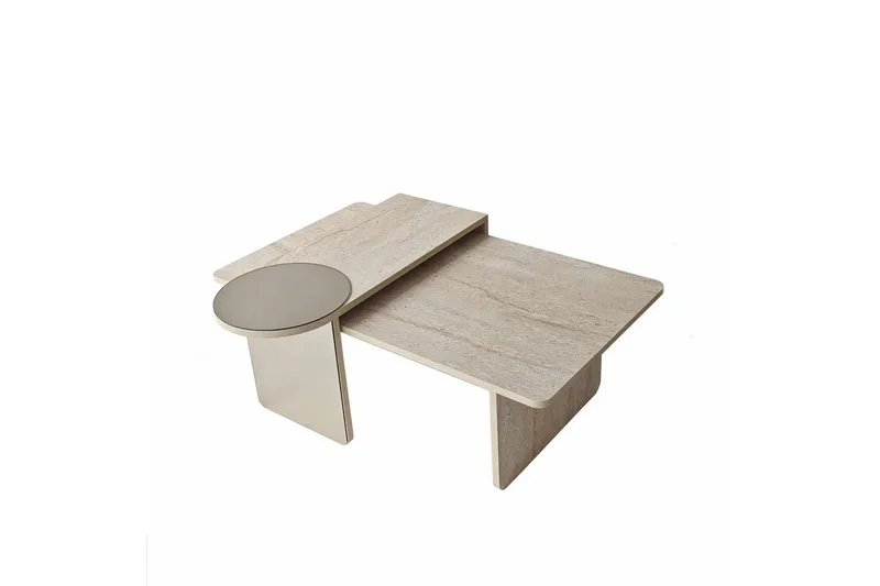 Dasina 105 cm Rektangulärt Soffbord i Trä med Spegeldetalj, Beige