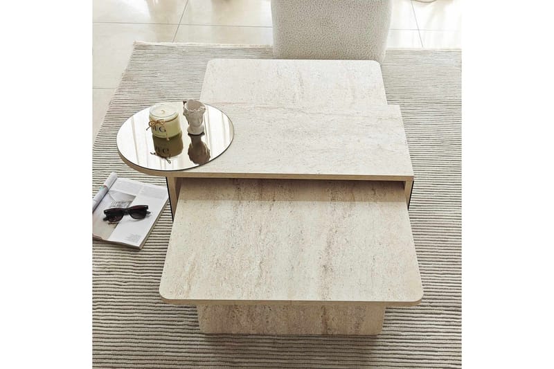 Dasina 105 cm Rektangulärt Soffbord i Trä med Spegeldetalj - Beige - Möbler - Bord & matgrupp - Soffbord