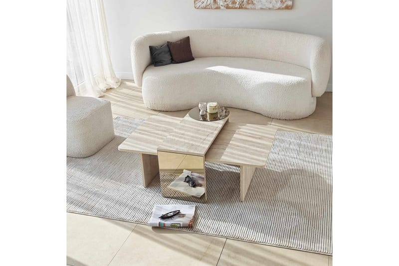 Dasina 105 cm Rektangulärt Soffbord i Trä med Spegeldetalj - Beige - Möbler - Bord & matgrupp - Soffbord