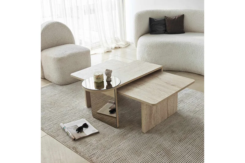 Dasina 105 cm Rektangulärt Soffbord i Trä med Spegeldetalj - Beige - Möbler - Bord & matgrupp - Soffbord
