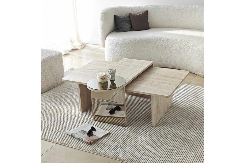 Dasina 105 cm Rektangulärt Soffbord i Trä med Spegeldetalj - Beige - Möbler - Bord & matgrupp - Soffbord