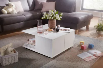 Delgadillo Kvadratiskt Soffbord 70 cm med Lådor och Hjul i Målat Trä - Vit - Möbler - Bord & matgrupp - Soffbord - Soffbord med hjul