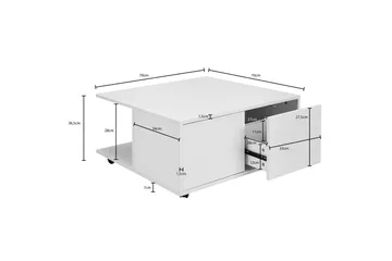 Delgadillo Kvadratiskt Soffbord 70 cm med Lådor och Hjul i Målat Trä - Vit - Möbler - Bord & matgrupp - Soffbord - Soffbord med hjul