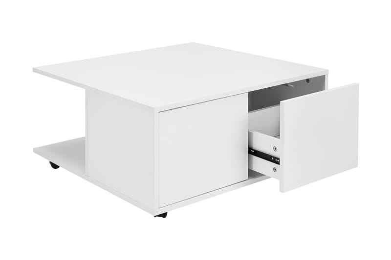 Delgadillo Kvadratiskt Soffbord 70 cm med Lådor och Hjul i Målat Trä - Vit - Möbler - Bord & matgrupp - Soffbord - Soffbord med hjul