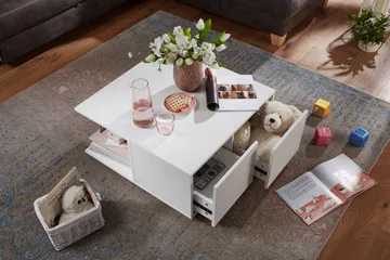 Delgadillo Kvadratiskt Soffbord 70 cm med Lådor och Hjul i Målat Trä - Vit - Möbler - Bord & matgrupp - Soffbord - Soffbord med hjul