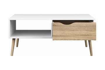 Delta Soffbord 99 cm med Förvaring Låda + Hylla - Vit/Ekfärg - Möbler - Bord & matgrupp - Soffbord - Soffbord med förvaring