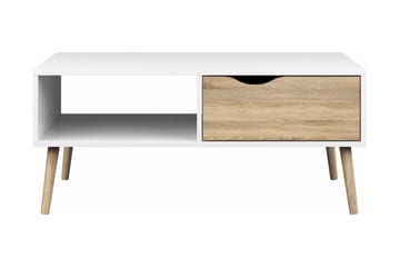 Delta Soffbord 99 cm med Förvaring Låda + Hylla - Vit/Ekfärg - Möbler - Bord & matgrupp - Soffbord - Soffbord med förvaring