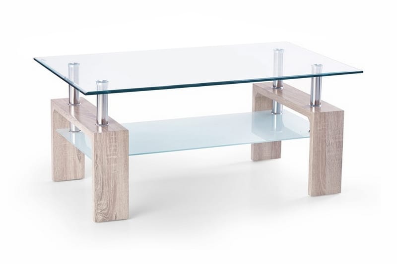 Soffbord Demitranila 100 cm med Förvaring Hylla - Glas/Ekfärg - Soffbord