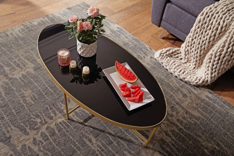 Dredyn Soffbord 110 cm Ovalt - Glas/Svart/Guld - Möbler - Bord & matgrupp - Soffbord
