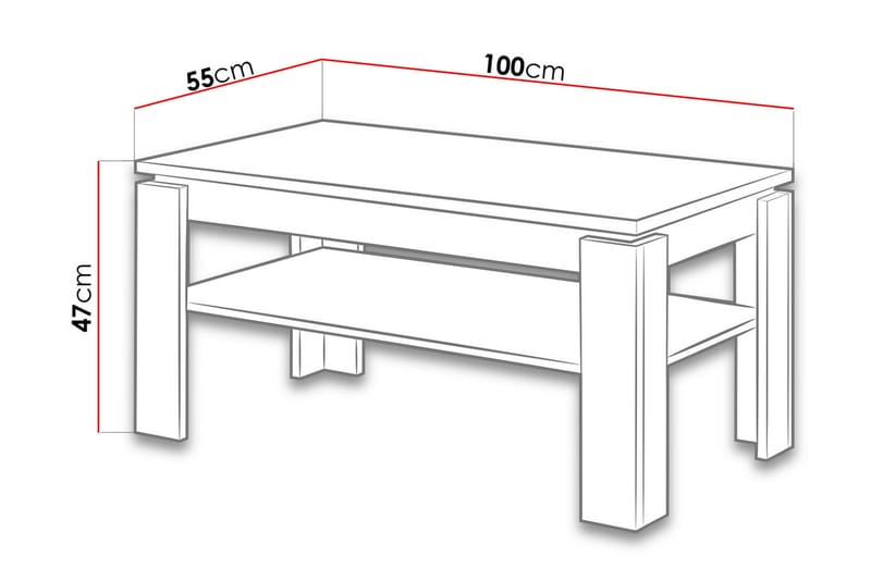 Duvetorp Soffbord 100 cm med Förvaring Hylla - Vit/Grafitgrå - Soffbord
