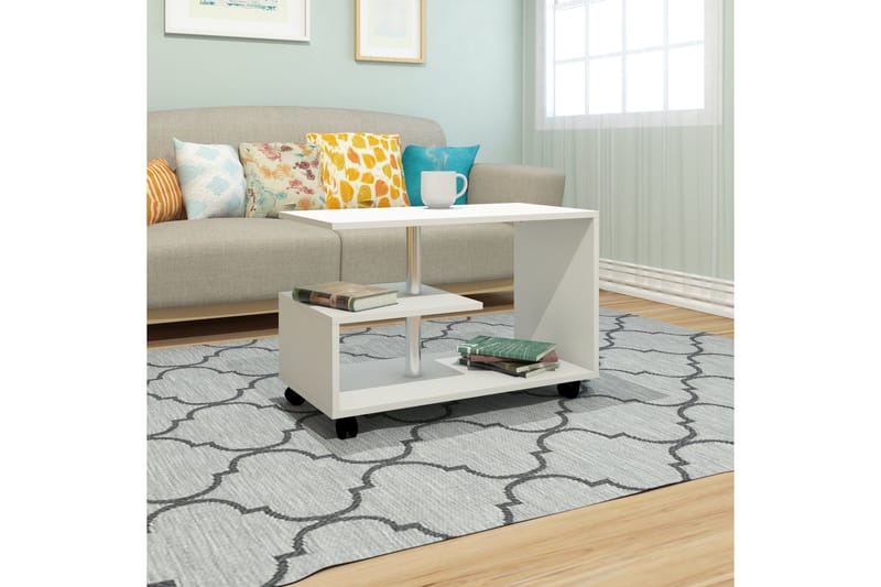 Elegancia Soffbord 80 cm med Förvaring Hylla på Hjul - Vit - Möbler - Bord & matgrupp - Soffbord - Soffbord med förvaring