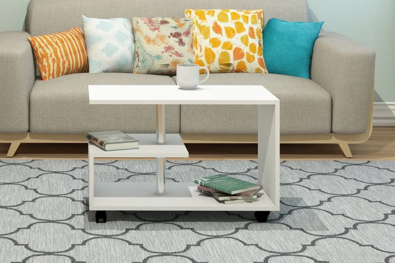 Elegancia Soffbord 80 cm med Förvaring Hylla på Hjul - Vit - Möbler - Bord & matgrupp - Soffbord - Soffbord med förvaring