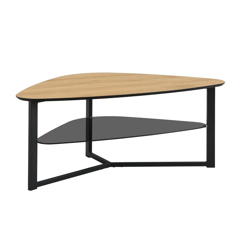 Erlona Soffbord 110 cm njurformat med eklook, glashylla och metallstomme, eklook / svart