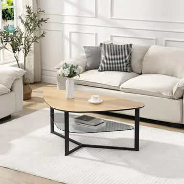 Erlona Soffbord 110 cm njurformat med eklook, glashylla och metallstomme - eklook / svart - Möbler - Bord & matgrupp - Soffbord - Soffbord med förvaring