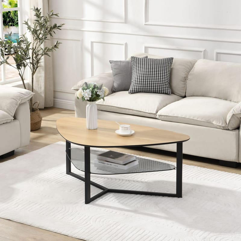 Erlona Soffbord 110 cm njurformat med eklook, glashylla och metallstomme - eklook / svart - Möbler - Bord & matgrupp - Soffbord - Soffbord med förvaring