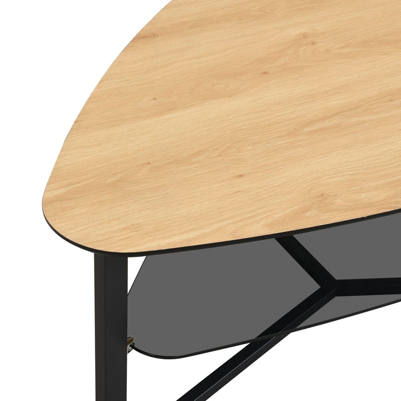 Erlona Soffbord 110 cm njurformat med eklook, glashylla och metallstomme - eklook / svart - Möbler - Bord & matgrupp - Soffbord - Soffbord med förvaring
