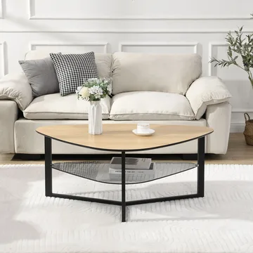 Erlona Soffbord 110 cm njurformat med eklook, glashylla och metallstomme - eklook / svart - Möbler - Bord & matgrupp - Soffbord - Soffbord med förvaring
