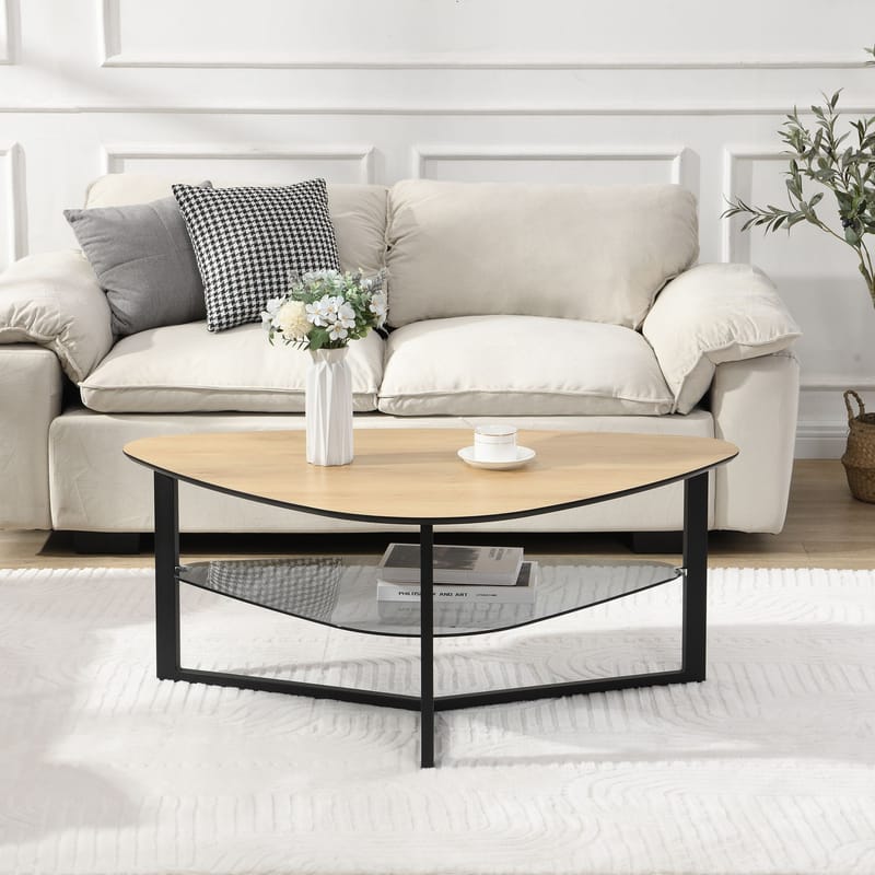 Erlona Soffbord 110 cm njurformat med eklook, glashylla och metallstomme - eklook / svart - Möbler - Bord & matgrupp - Soffbord - Soffbord med förvaring
