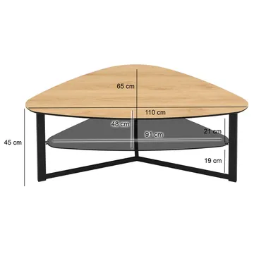 Erlona Soffbord 110 cm njurformat med eklook, glashylla och metallstomme - eklook / svart - Möbler - Bord & matgrupp - Soffbord - Soffbord med förvaring