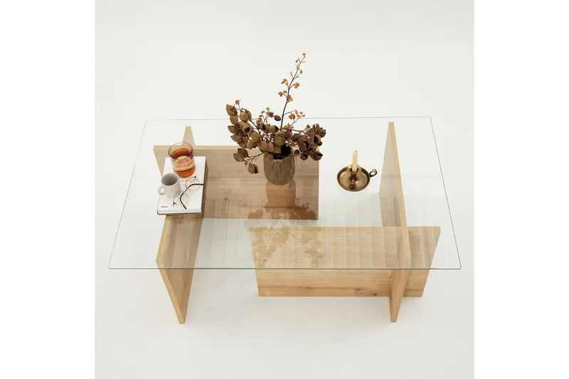 Escape 65 cm Rektangulärt Soffbord i Glas med Träunderrede - Klar - Möbler - Bord & matgrupp - Soffbord