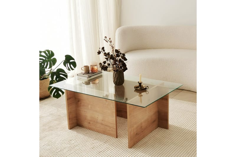 Escape 65 cm Rektangulärt Soffbord i Glas med Träunderrede - Klar - Möbler - Bord & matgrupp - Soffbord