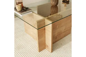 Escape 65 cm Rektangulärt Soffbord i Glas med Träunderrede - Klar - Möbler - Bord & matgrupp - Soffbord