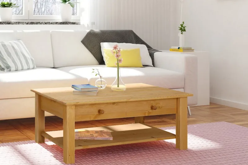 Evonne Soffbord 100 cm med Förvaring 2 Lådor + Hylla - Brun - Möbler - Bord & matgrupp - Soffbord