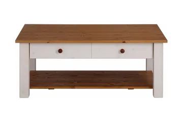 Evonne Soffbord 100 cm med Förvaring 2 Lådor + Hylla - Vit/Brun - Möbler - Bord & matgrupp - Soffbord - Soffbord med förvaring